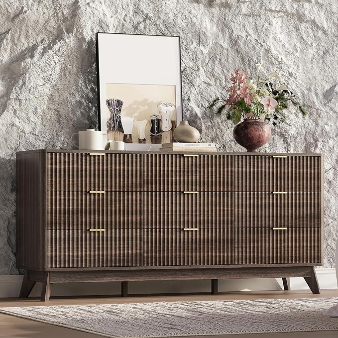 63'' Wide 9 Drawers Dresser for Bedroom, Modern Fluted Vertical Chest - Image 3
