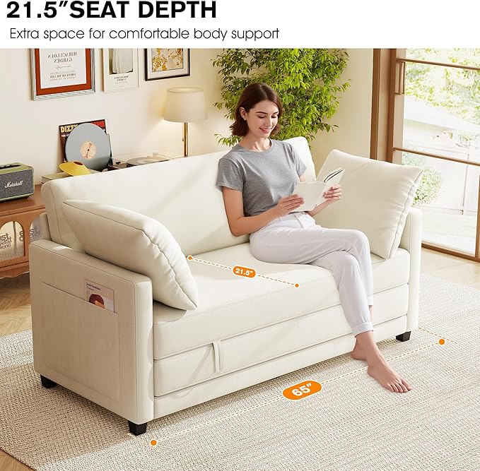 65" Loveseat Sleeper Sofa Bed, Chenille Convertible Sofa Bed - Image 4