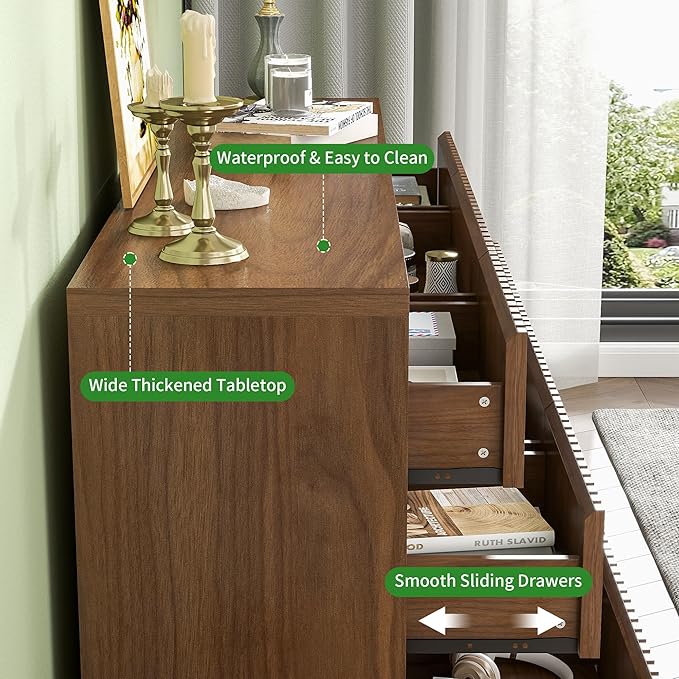 Fluted Long 9 Drawer Dresser, Large Mid Century Dresser - Image 7
