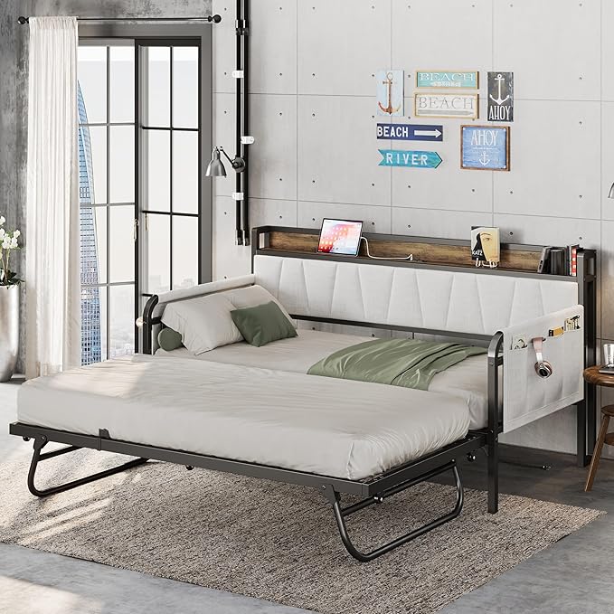 LIKIMIO Daybed with Trundle Bed, Twin Bed Frame with Storage Headboard and - Image 9