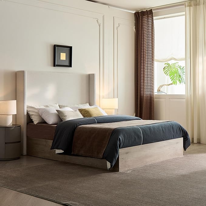 Queen Size Upholstered Bed Frame, Wood Base Platform Beds, No Box Spring Needed - Image 3