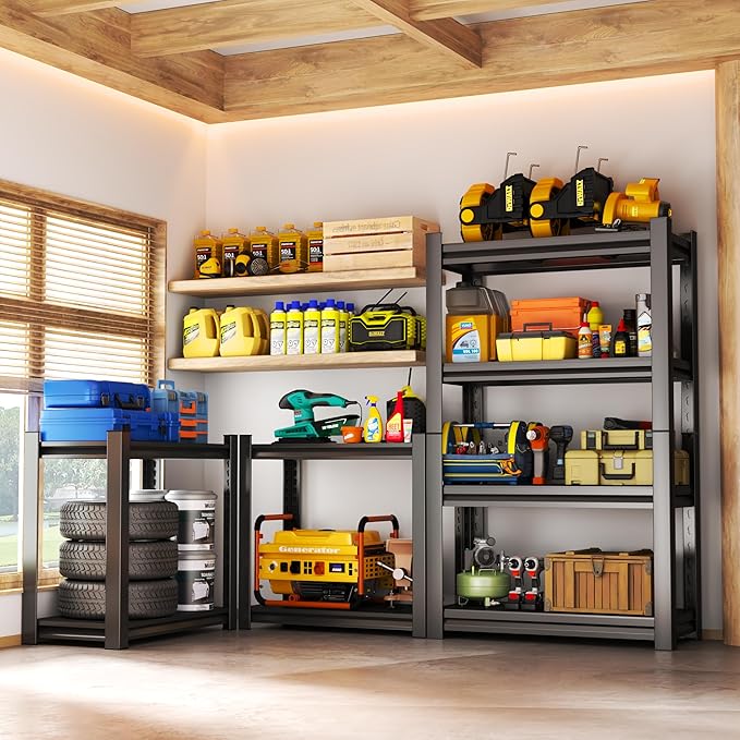 Storage Shelves, Garage Metal Shelving Unit, Adjustable, Double-Layer Column - Image 2