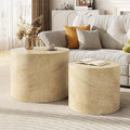 Nesting Coffee Table Set of 2, Round Beige Nesting Table Modern Circle Coffee by Furnivado