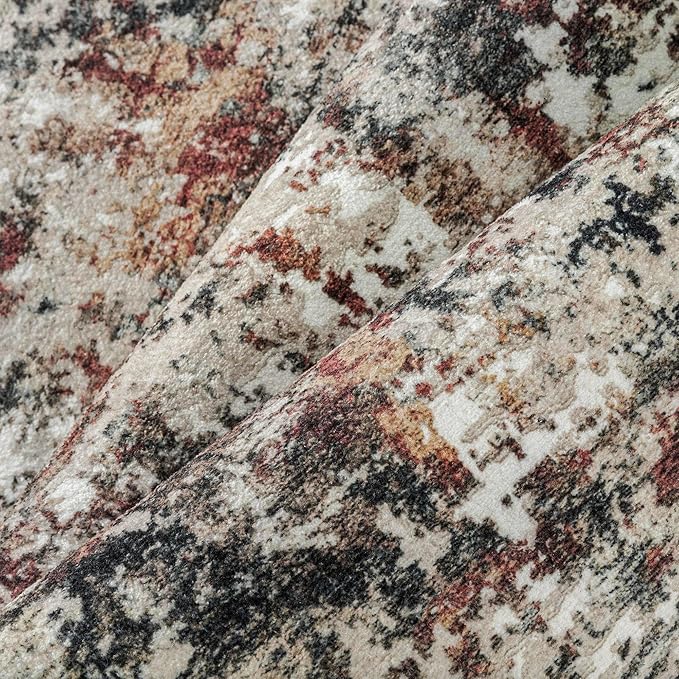 Modern Area Rug 3x5 Machine Washable Entryway Entrance Carpet Red Brown Multi - Image 8