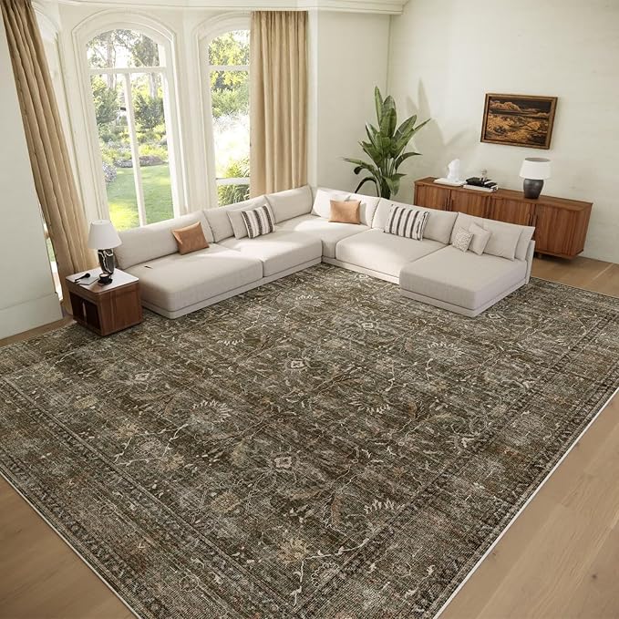 Washable 10x14 Area Rugs for Living Room, Boho Non-Slip Vintage Distress Large by Hedwior
