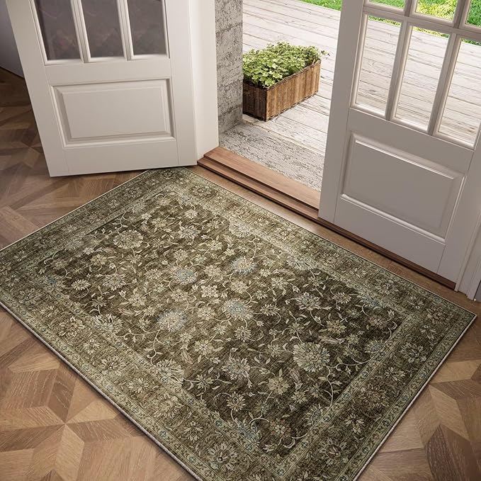 Washable 2x3 Entryway Rug, Boho Non-Slip Door Mat Vintage Distress Small Rugs by Hedwior