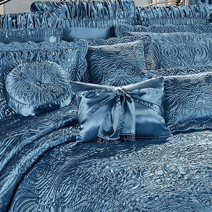 Portia Luxury Bedding | Sapphire | Quilted Polyester Satin | Hand Guided - Image 3