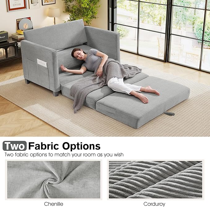 51" Loveseat Sleeper Sofa Bed, Corduroy Convertible Floor Sofa Bed - Image 6