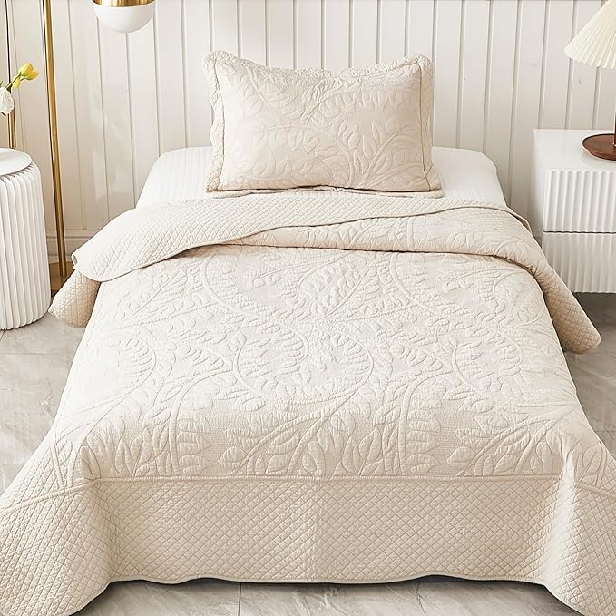 MarCielo 3-Piece 100% Cotton Oversized Bedspread Lightweight Quilt Coverlet by MarCielo