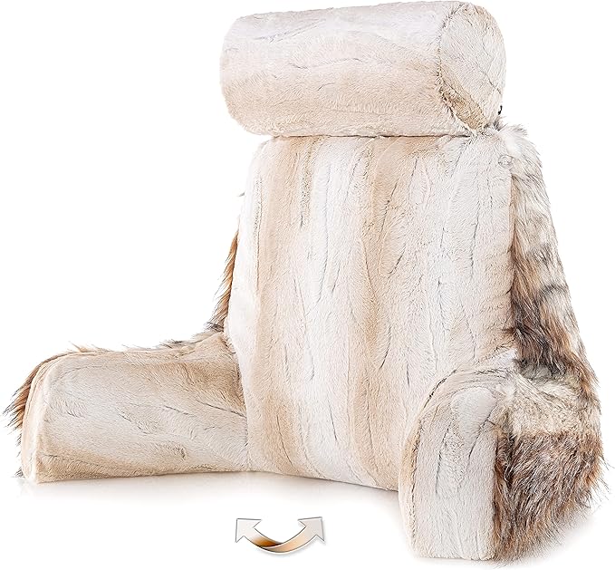 Husband Pillow Medium Rare Baby Coyote Fabulous Faux Fur Backrest, Two-Tone - Image 3