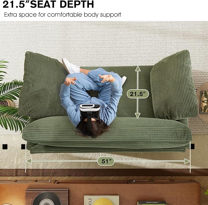 51" Loveseat Sleeper Sofa Bed, Corduroy Convertible Floor Sofa Bed - Image 4