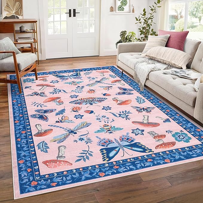 Mushroom Insect Washable Rug 5x7 Area Rugs by ROYHOME
