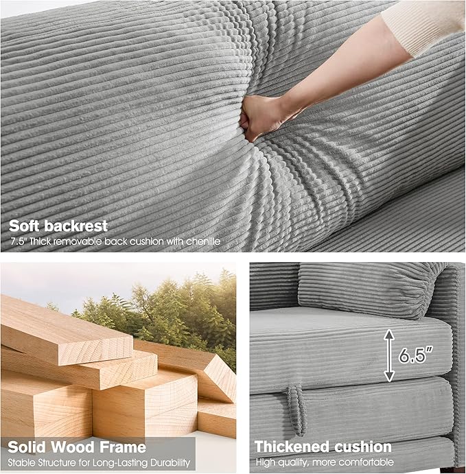 51" Loveseat Sleeper Sofa Bed, Corduroy Convertible Floor Sofa Bed - Image 5