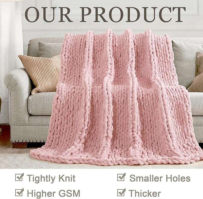 Chunky Knit Throw Blanket 60"X 80", 100% Handmade - Image 4