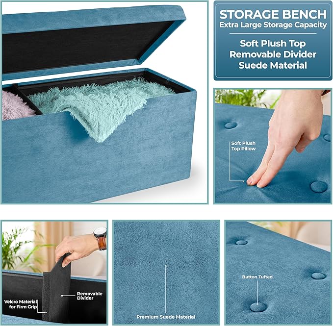 Sorbus Storage Ottoman Bench – Collapsible/Folding Bench Chest - Image 5