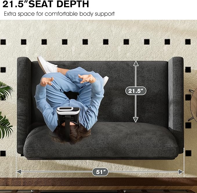 51" Loveseat Sleeper Sofa Bed, Chenille Convertible Floor Sofa Bed - Image 4