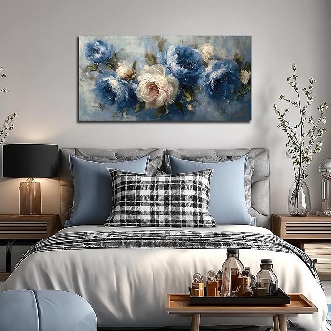 JuhaiArt Peony Floral Wall Art Bedroom Blue Wall Decor White Wall Picture - Image 7