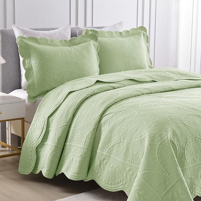 MarCielo 3-Piece 100% Cotton Oversized Bedspread Lightweight Quilt Coverlet - Image 2