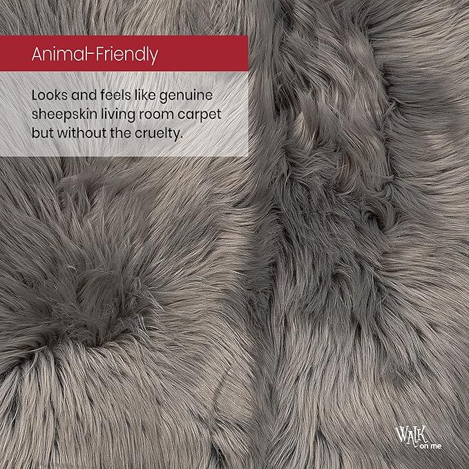 Walk on Me Silky Soft Faux Fur Area Rug, 3 ft. x 5 ft. Gray Fluffy Sheepskin - Image 6