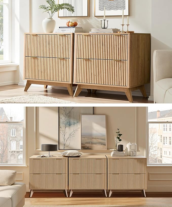 T4TREAM Fluted Night Stand Set 2, Modern Wood Side Tables Bedroom, End Table - Image 7
