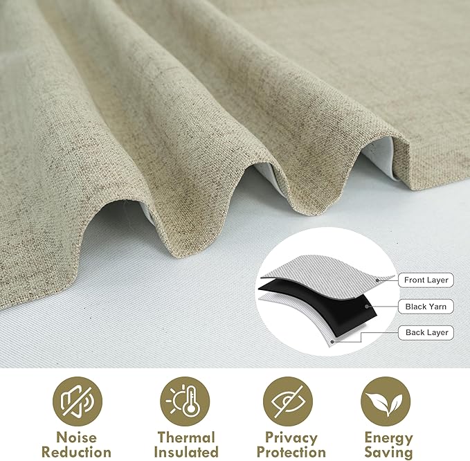DriftAway Double Layer Linen Blackout Tie Up Curtains Thermal Insulated Fully - Image 5