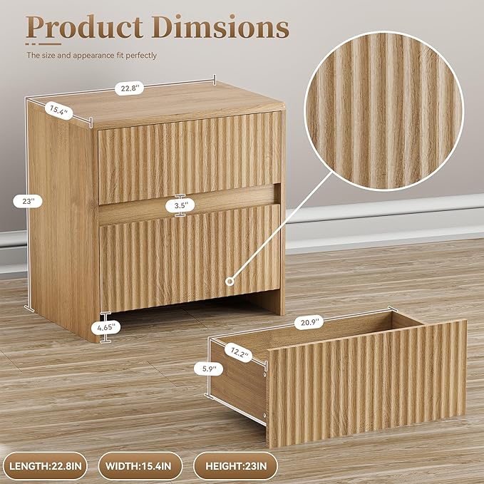 Fluted Nightstand, Oak Modern Night Stand - Image 2