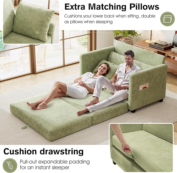 51" Loveseat Sleeper Sofa Bed, Chenille Convertible Floor Sofa Bed - Image 3