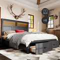 53" Tall King Bed Frame with Headboard and Storage, 2 Drawers and LED Built in by FARMHOUSEWOODENAESTHETIC