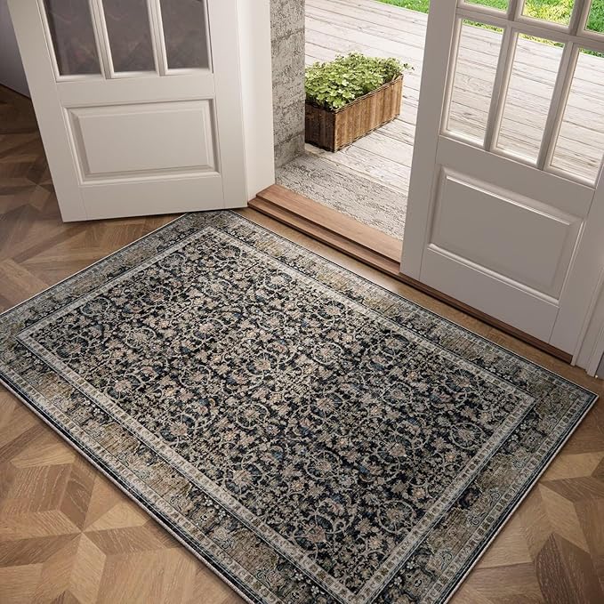 Washable 3x5 Entryway Rug, Boho Non-Slip Vintage Distress Small Rugs by Hedwior