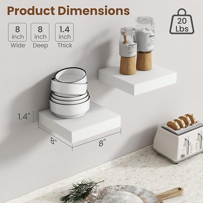 Axeman Square Floating Shelves for Wall, 4 Pack Wall Mounted Floating Shelf - Image 3
