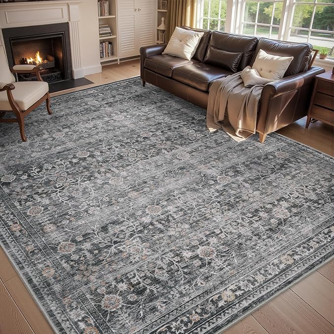 MontVoo-Vintage Area Rugs 8X10 Darkgrey Rugs by MontVoo