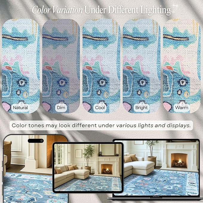 Fame Rugs Teal Modern Oushak Rug 5x7, Washable Vintage Turkish Colorful - Image 4