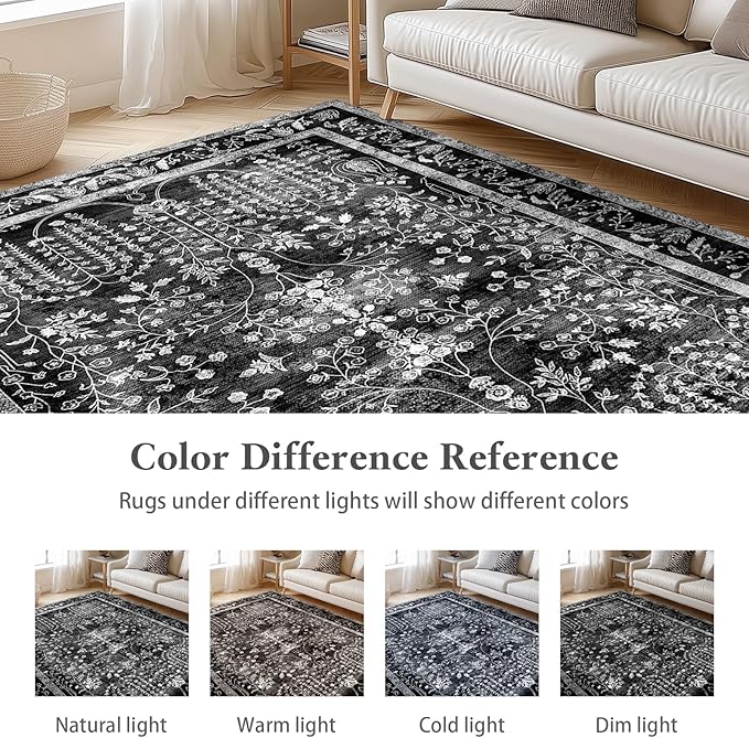 Area Rugs 6x9, Machine Washable Rugs 6x9 Black Large Rug Indoor Floor Non Silp - Image 6