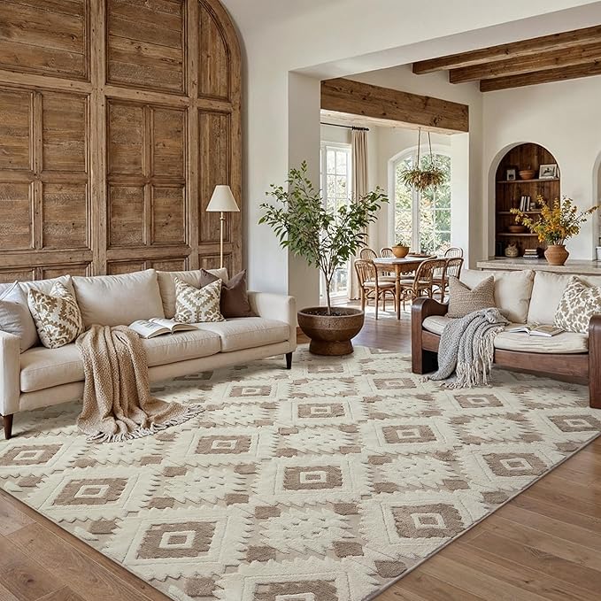 Ivory Brown 6x9 Area Rug Washable Living Room Moroccan Shag Carpet Non Slip - Image 4