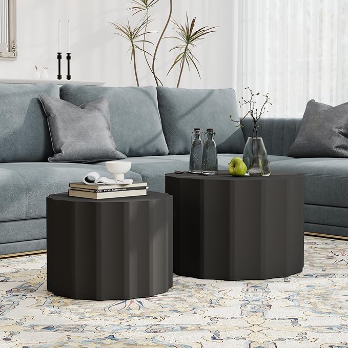 Nesting Coffee Table Set of 2, Round Coffee Tables, Space-Saving Modern Circle by Furnivado