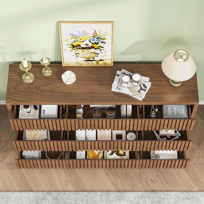 Fluted Long 9 Drawer Dresser, Large Mid Century Dresser - Image 5