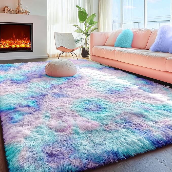 PAGISOFE Cute Kawaii Purple Rainbow Rug by PAGISOFE