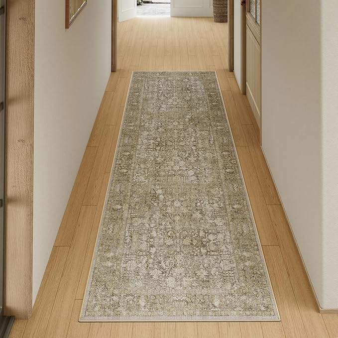 Brown Runner Rug 2x6 Hallway Machine Washable Kitchen Vintage Distressed Non by PureCozy