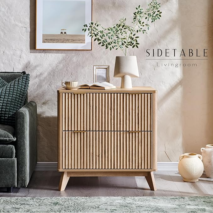 T4TREAM Fluted Night Stand Set 2, Modern Wood Side Tables Bedroom, End Table - Image 9