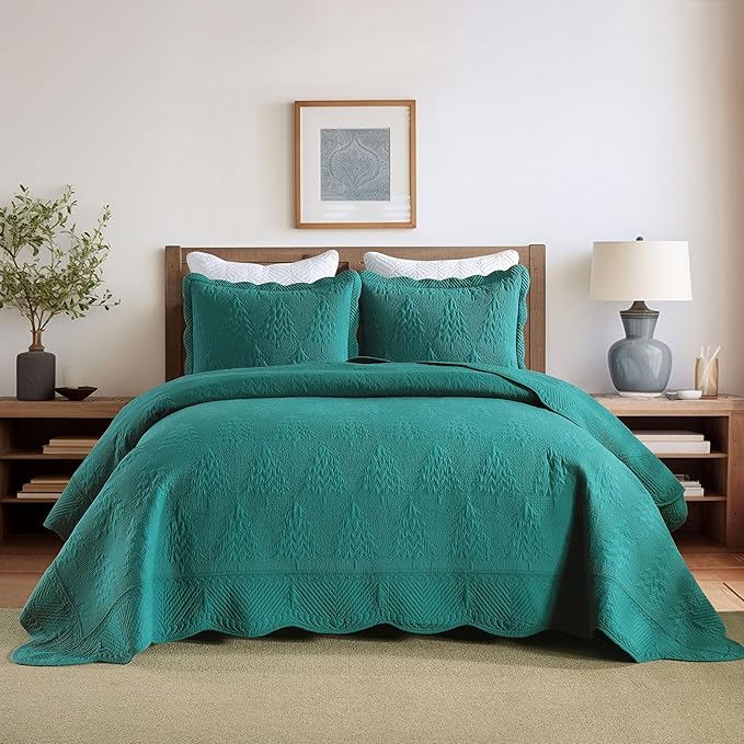 MarCielo 3-Piece Christmas Quilt 100% Cotton Oversized Bedspread Lightweight - Image 9
