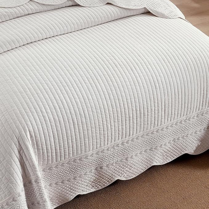MarCielo 100% Cotton Quilt Set White Lightweight Bedspread - Image 3