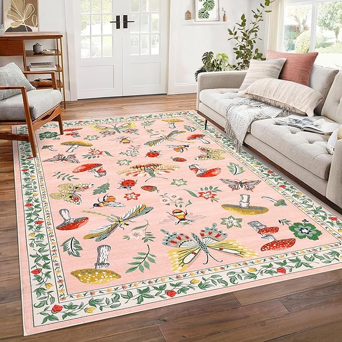 Mushroom Insect Washable Rug 5x7 Area Rugs by ROYHOME