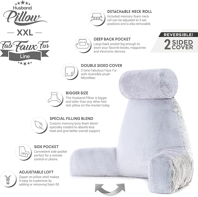 Husband Pillow XXL Rare Baby Arctic Grey Wolf Backrest, Two-Tone Reversible - Image 4
