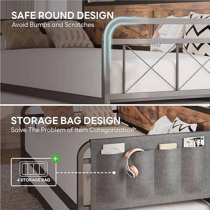 LIKIMIO Twin Daybed with Trundle Bed, Storage Headboard with Charging Station - Image 5