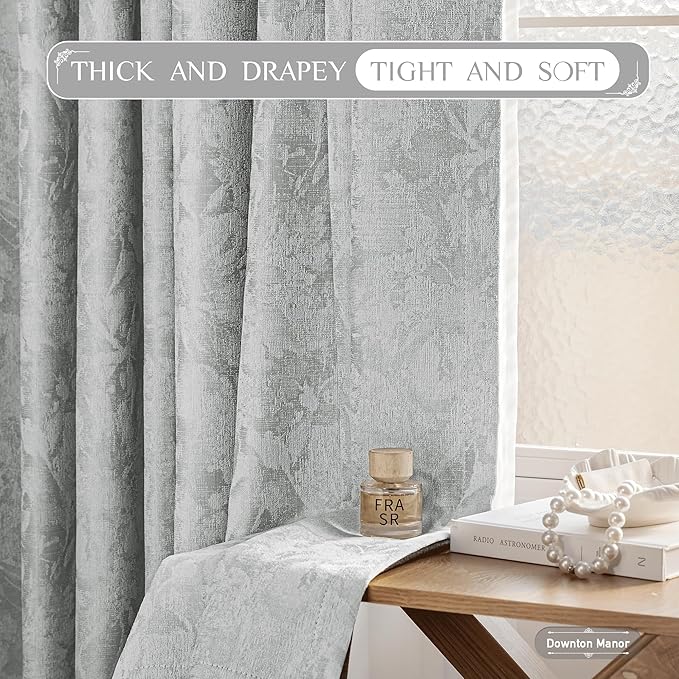 Beauoop Grey Floral Jacquard Blackout Curtains 84 Inches Long 2 Panels - Image 6