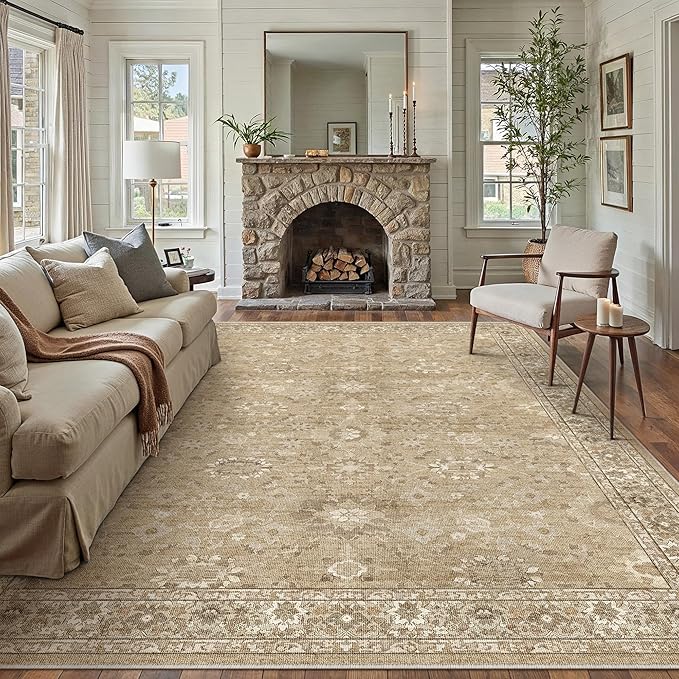 8x10 Brown Area Rug Non Slip Large Vintage Living Room Distressed Machine by PureCozy
