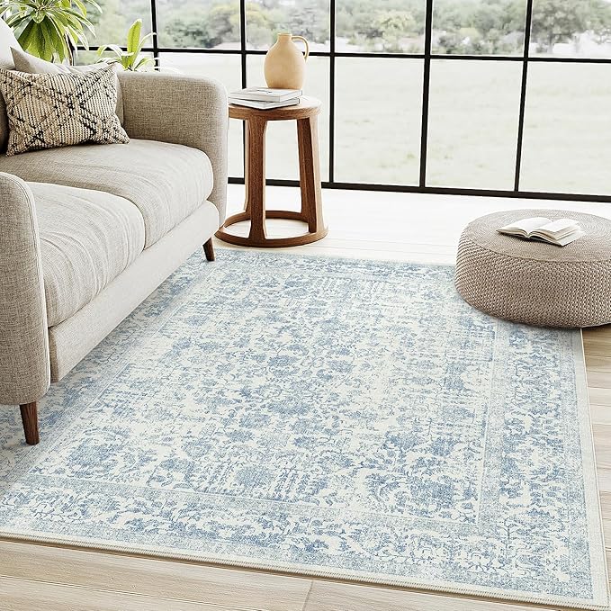 Blue Area Rug 3x5 Office Entryway Rug Machine Washable Kitchen Vintage - Image 5