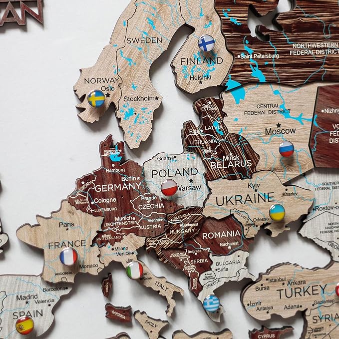 Handmade 3D Wood World Map Wall Art Large Wall Decor Track Your World Travels - Image 4