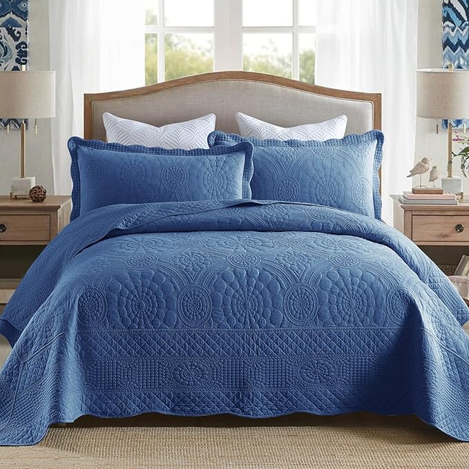 MarCielo 3-Piece 100% Cotton Oversized Bedspread Lightweight Quilt Coverlet by MarCielo