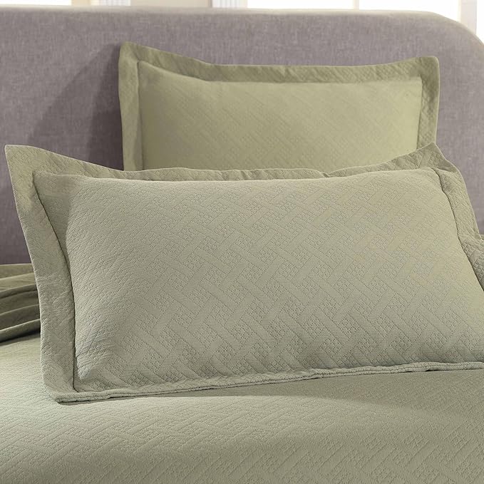 Superior 3 Piece Basketweave Cotton Bedspread Set, Home Bed Decor, Decorative - Image 6